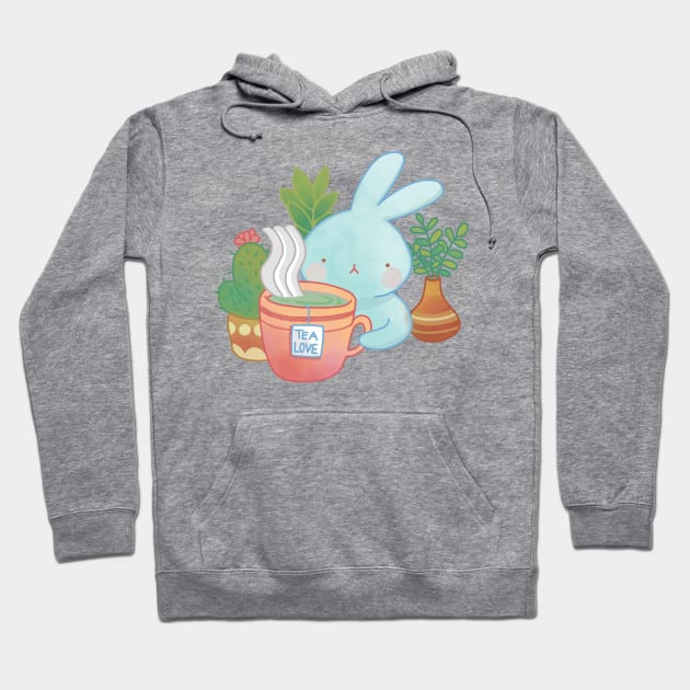 Cute Rabbit Loves Tea | Kawaii Handmade Illustration | By Atelier Serakara Hoodie by Atelier Serakara